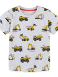 Children's Construction Vehicle Print Crew Neck Short Sleeve T-Shirt
