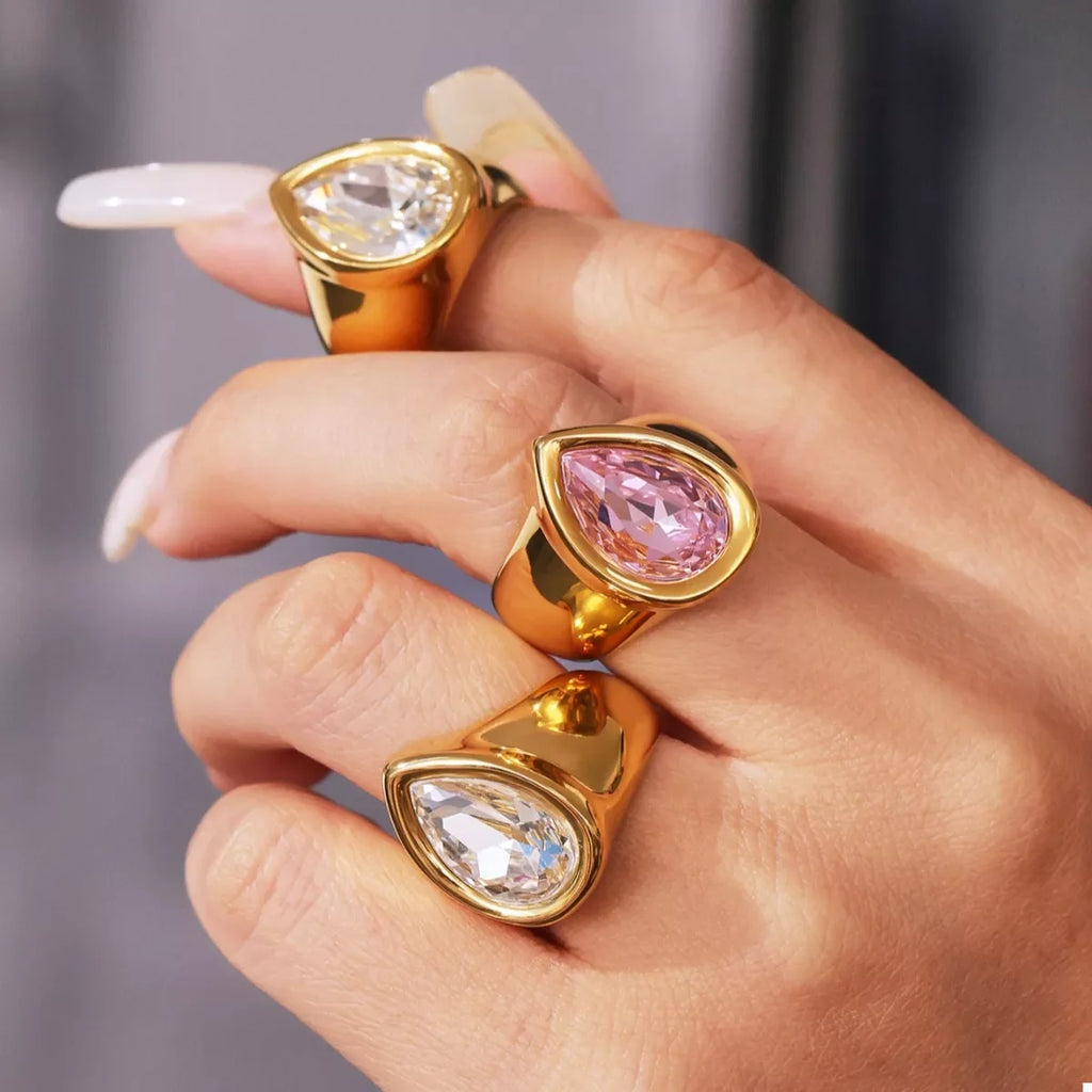 18K Gold-Plated Teardrop Zircon Ring