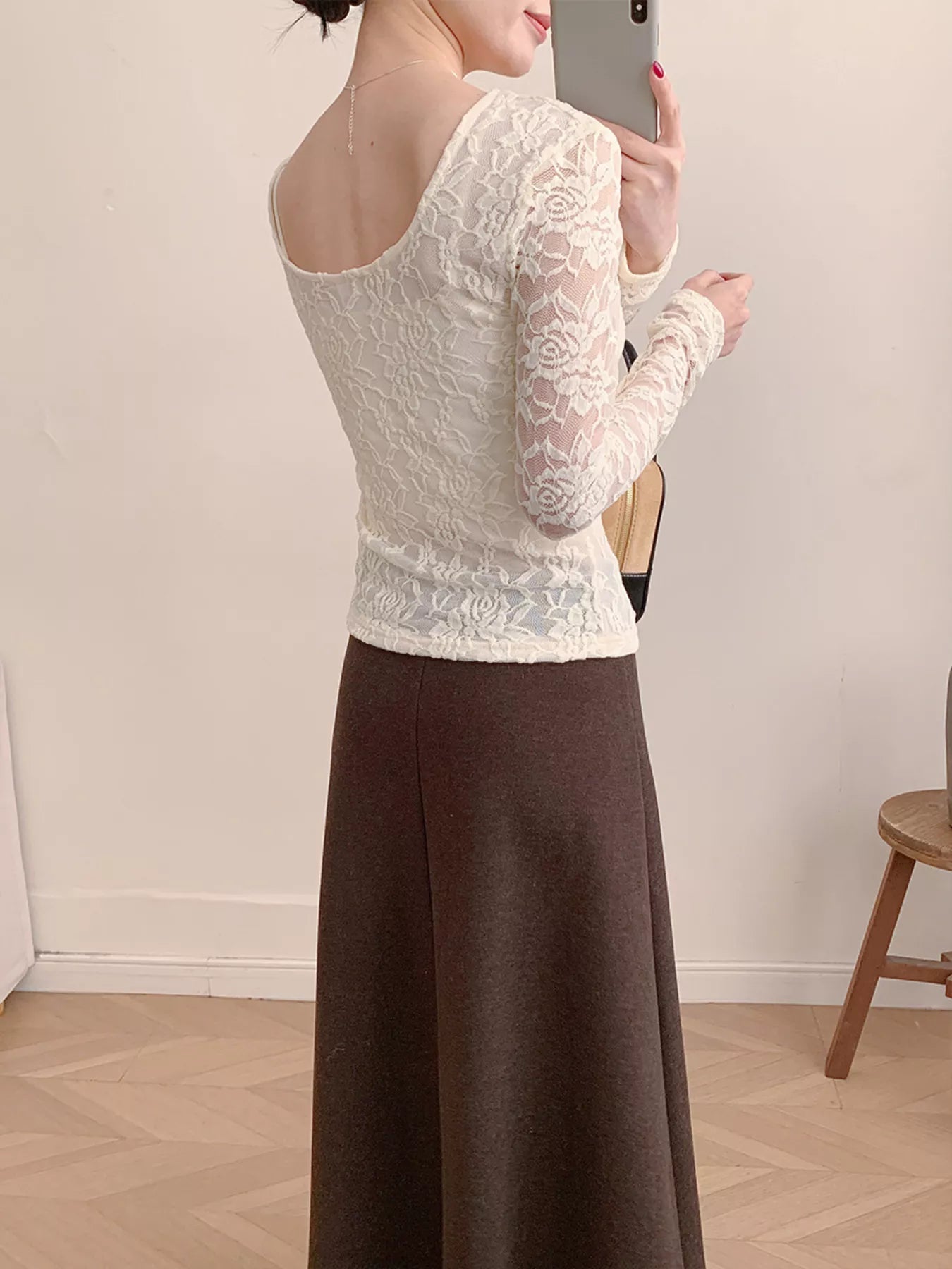 Lace Round Neck Long Sleeve Top