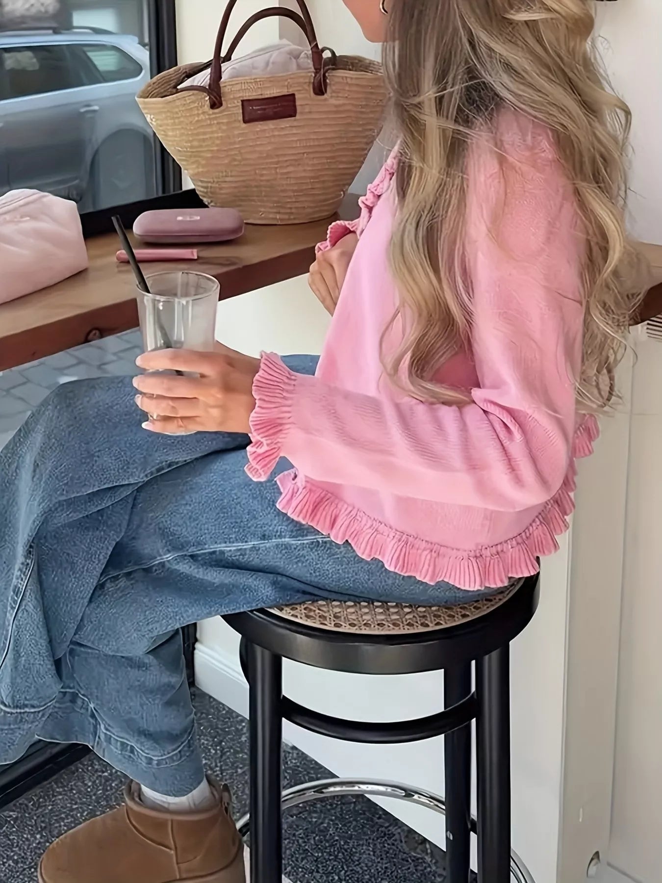 Ruffled Trim Knit Cardigan