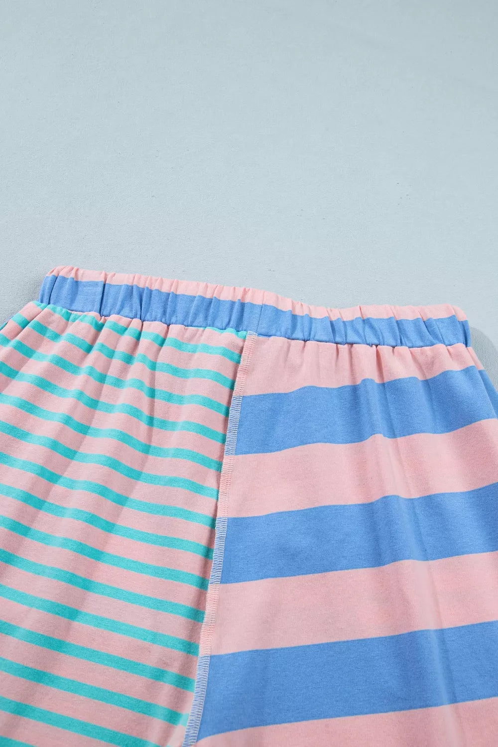 Stripe Exposed Seam Mixed Patchwork Loose Short Set