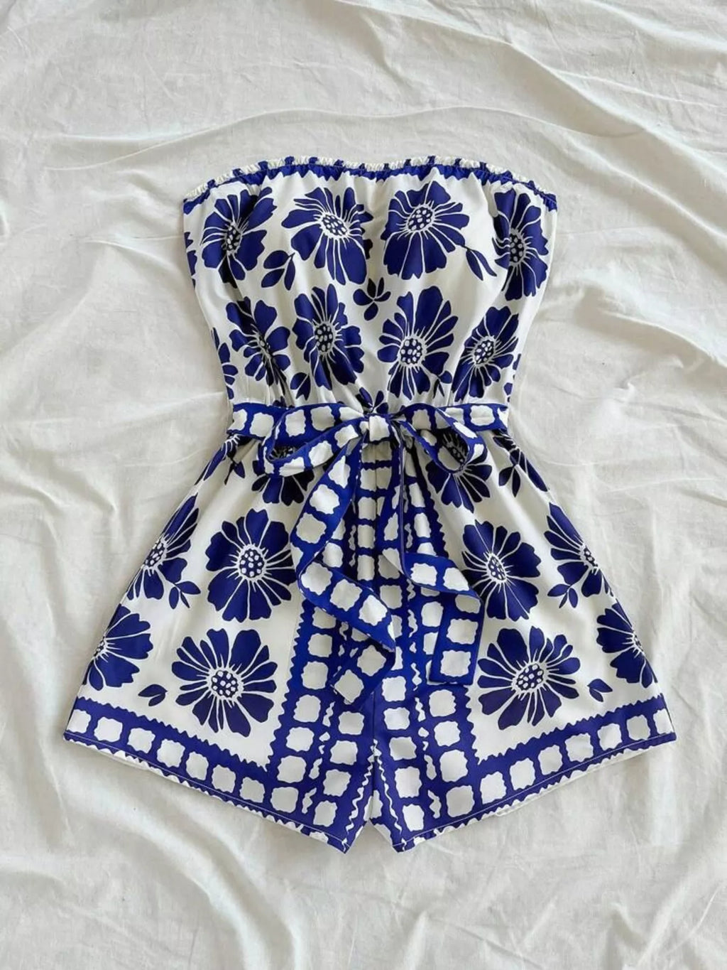 Strapless Tie Waist Romper