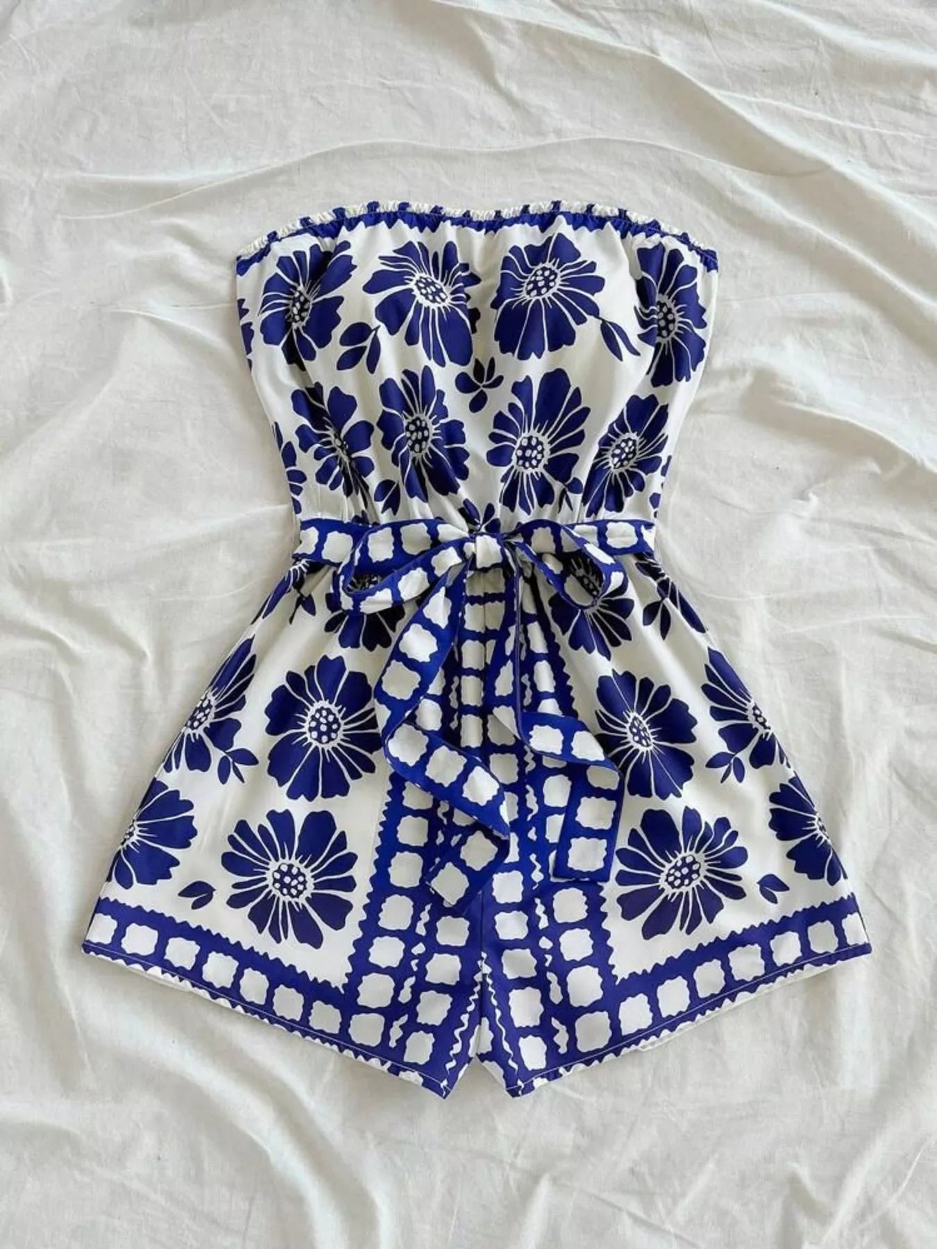 Strapless Tie Waist Romper