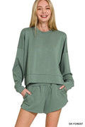 Zenana Scuba Long Sleeve Sweatshirts & Shorts Set