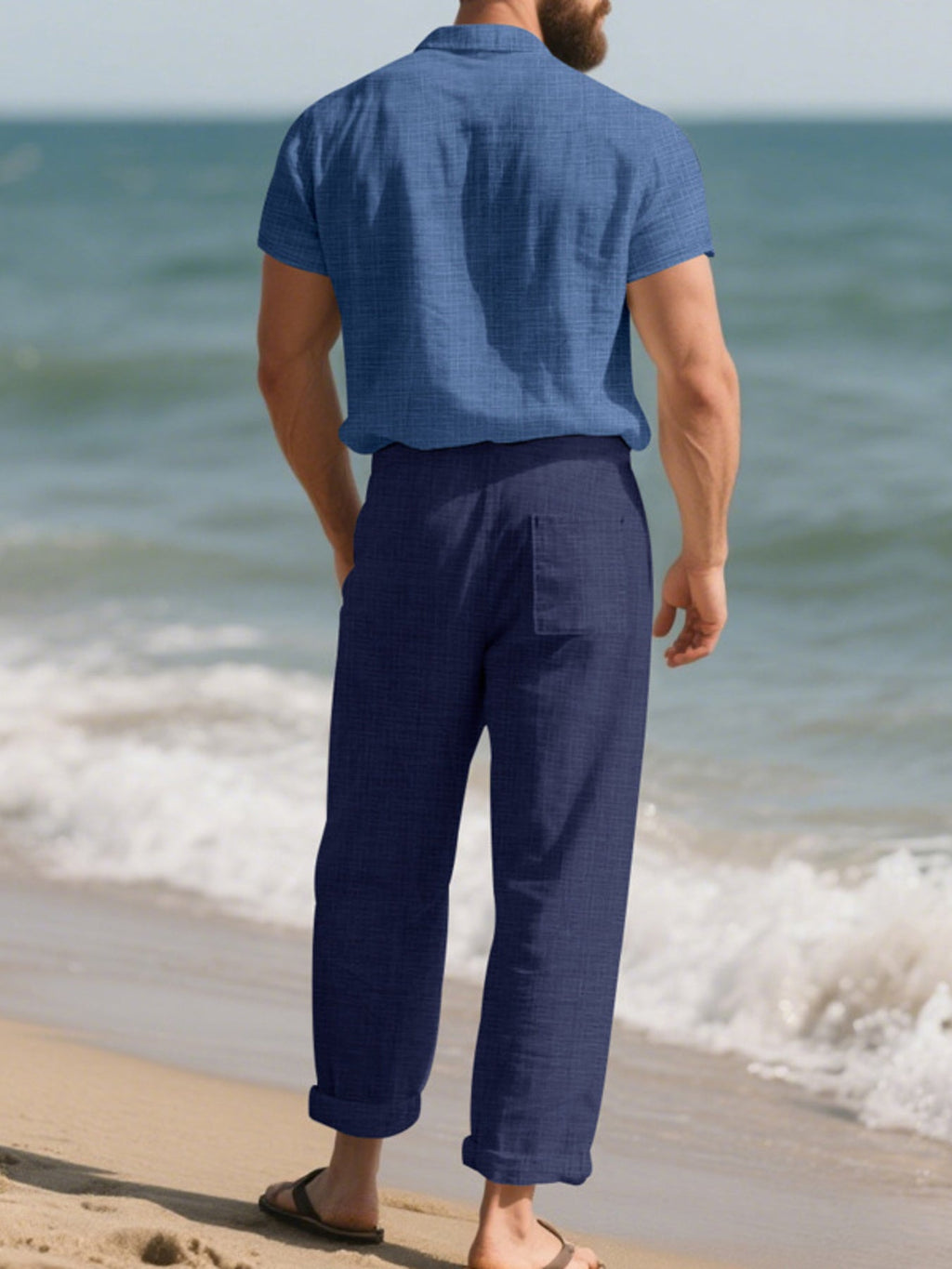 Men's Full Size Casual Button Up Shirt and Pants Set Plus Size
