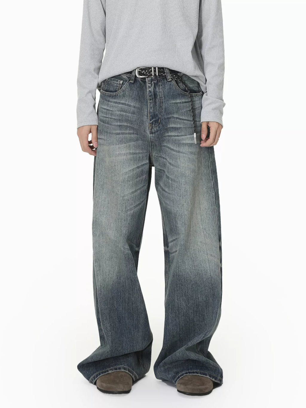 Men's Vintage Wash Wide Leg Jeans