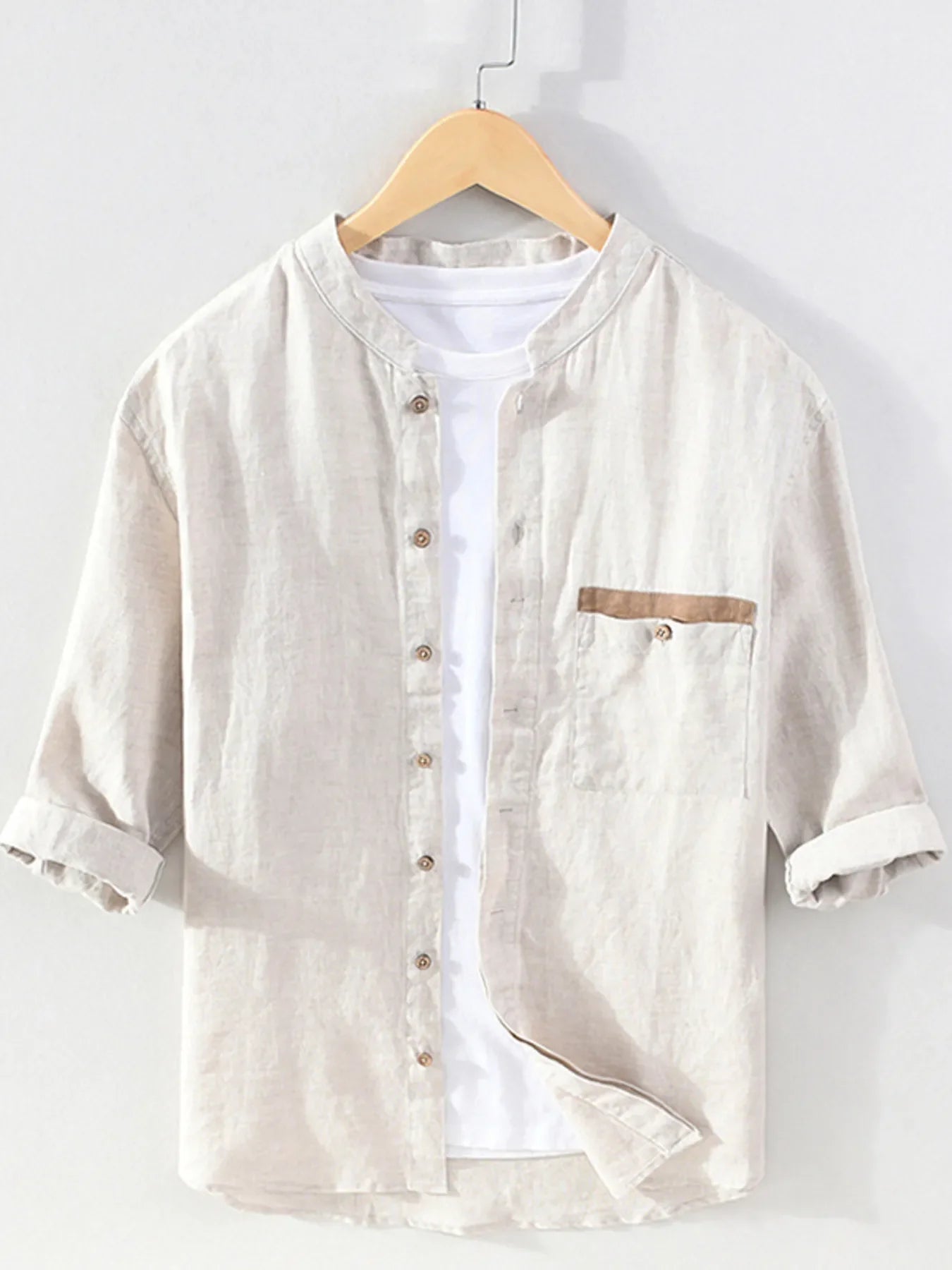 Men's Plus Size Button Up 3/4 Sleeve Shirt
