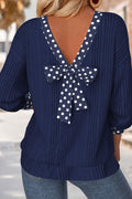 Polka Dot Bowknot Long Sleeve Blouse