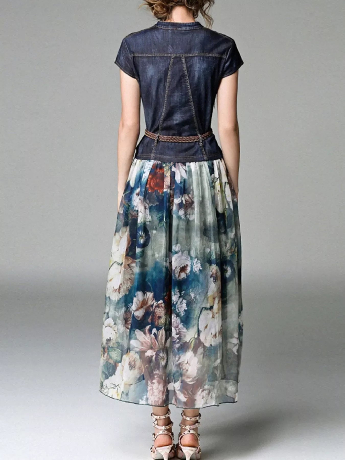 Full Size Patchwork Floral Print Chiffon Dress Plus Size