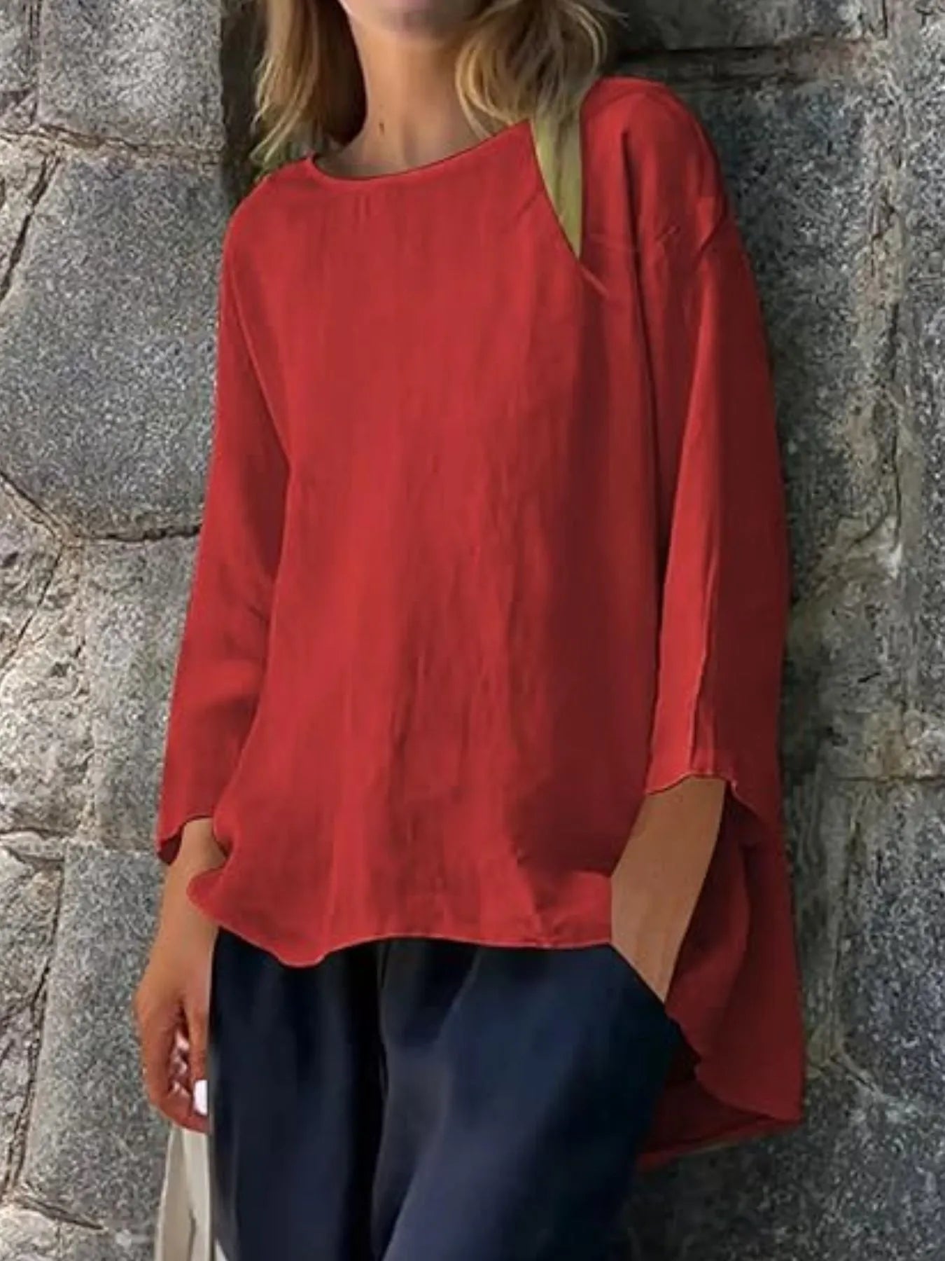 Full Size Round Neck Relaxed Fit Blouse Plus Size