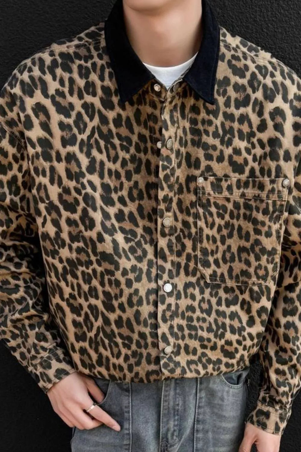 Men's Plus Size Leopard Print Snap Down Shirt