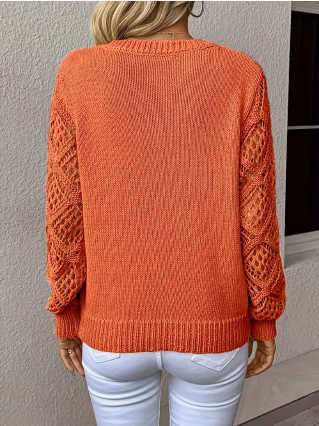 V-Neck Hollow-Out Sleeve Knit Sweater