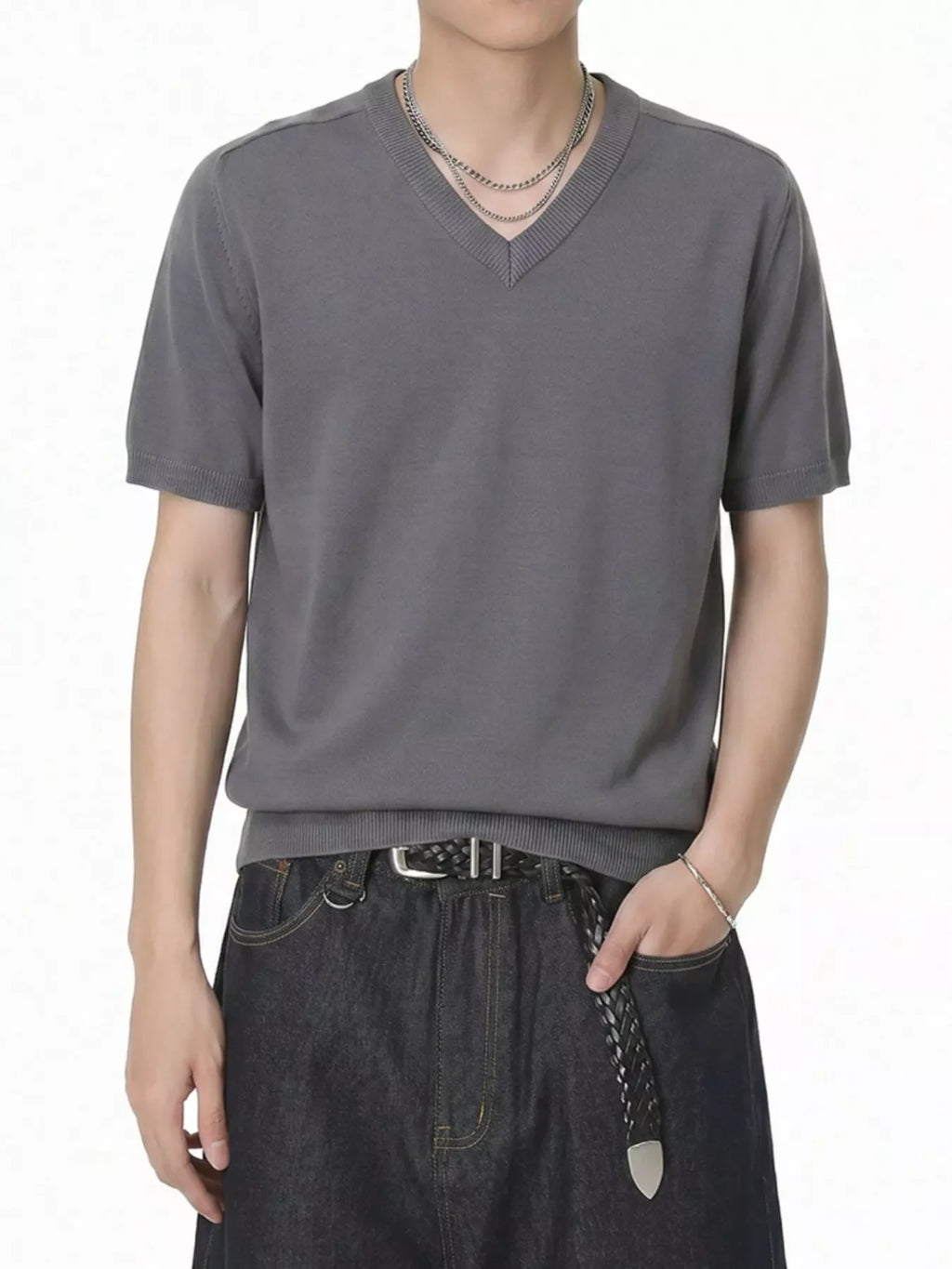 Men's V-Neck Short-Sleeve Knit T-Shirt