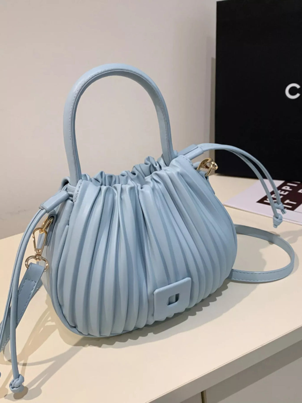 Pleated Bucket Crossbody Bag with
