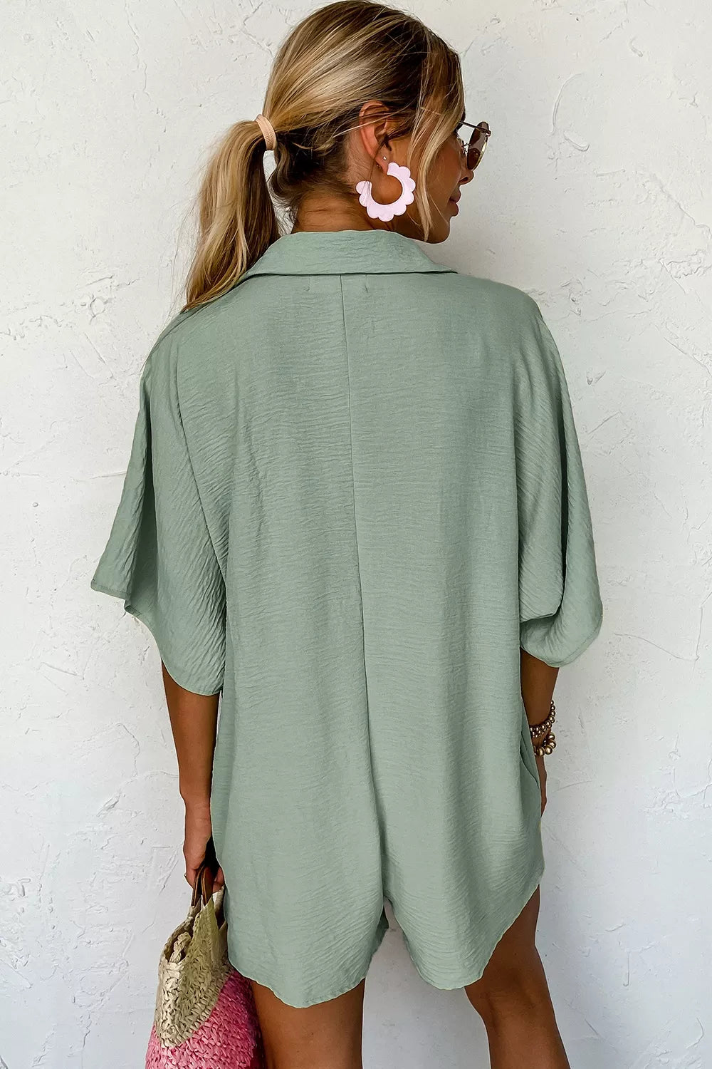 Button Detail Half Sleeve Romper