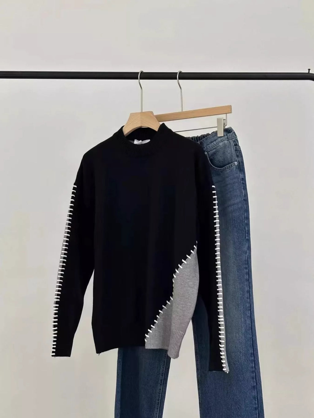 Men's Plus Size Two-Tone Mock Neck Sweater