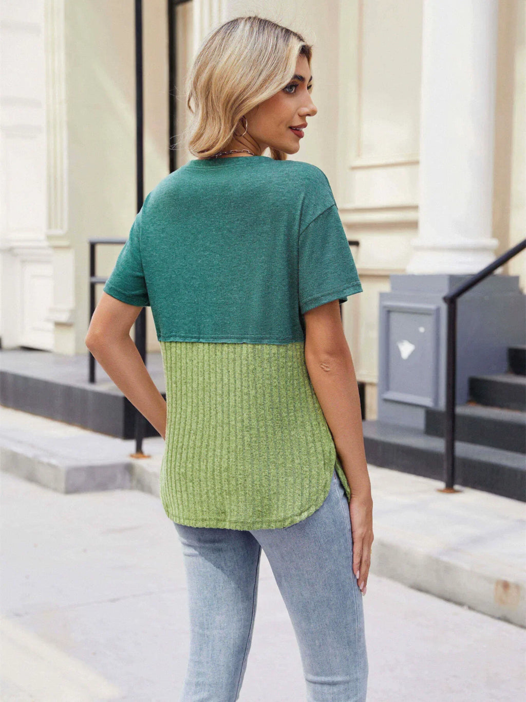 Two-Tone Short Sleeve Top