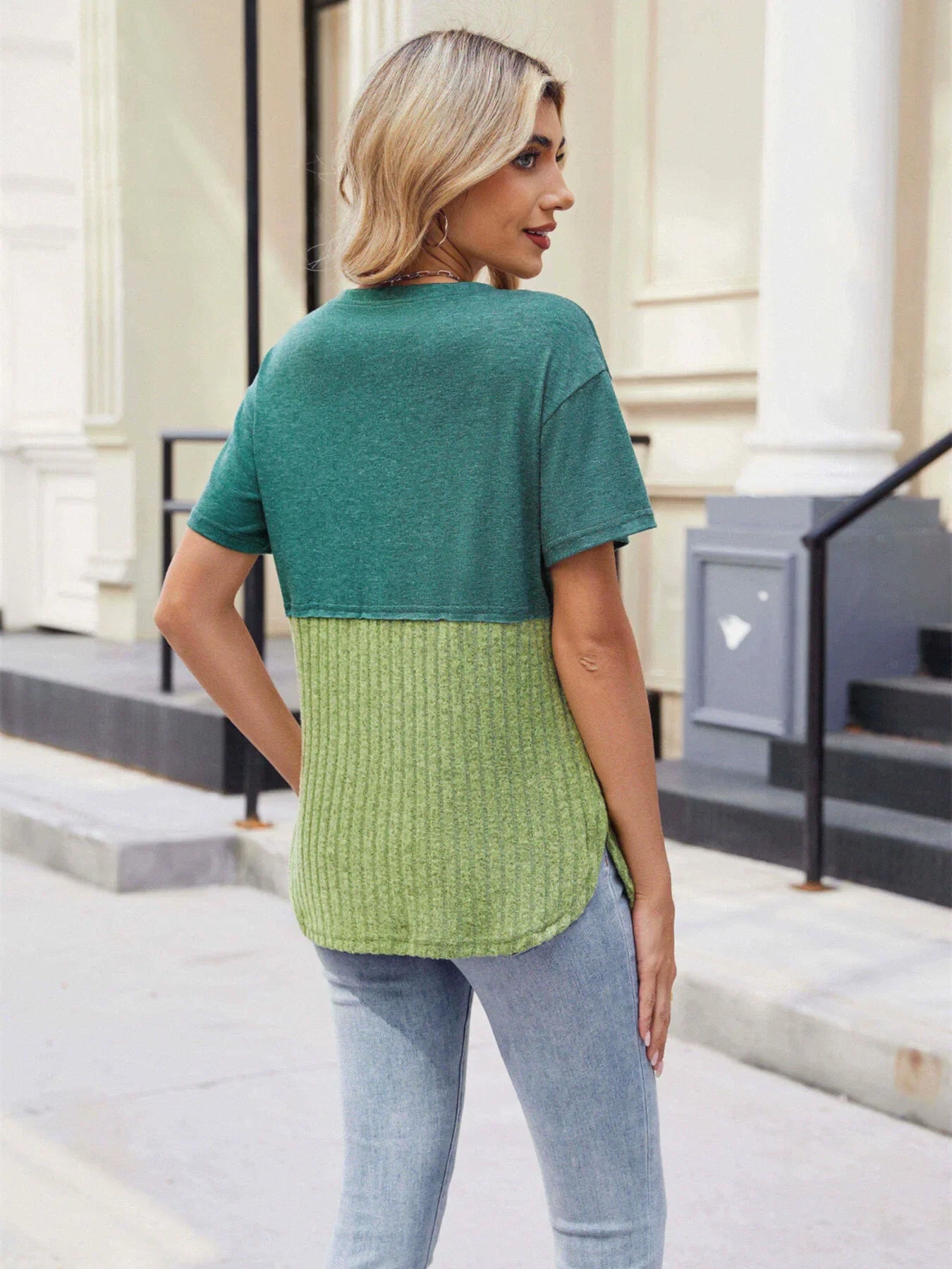 Two-Tone Short Sleeve Top
