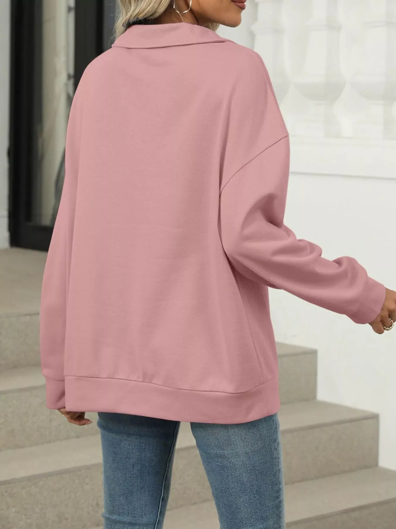 Johnny Collar Drop Shoulder Long Sleeve Sweatshirt