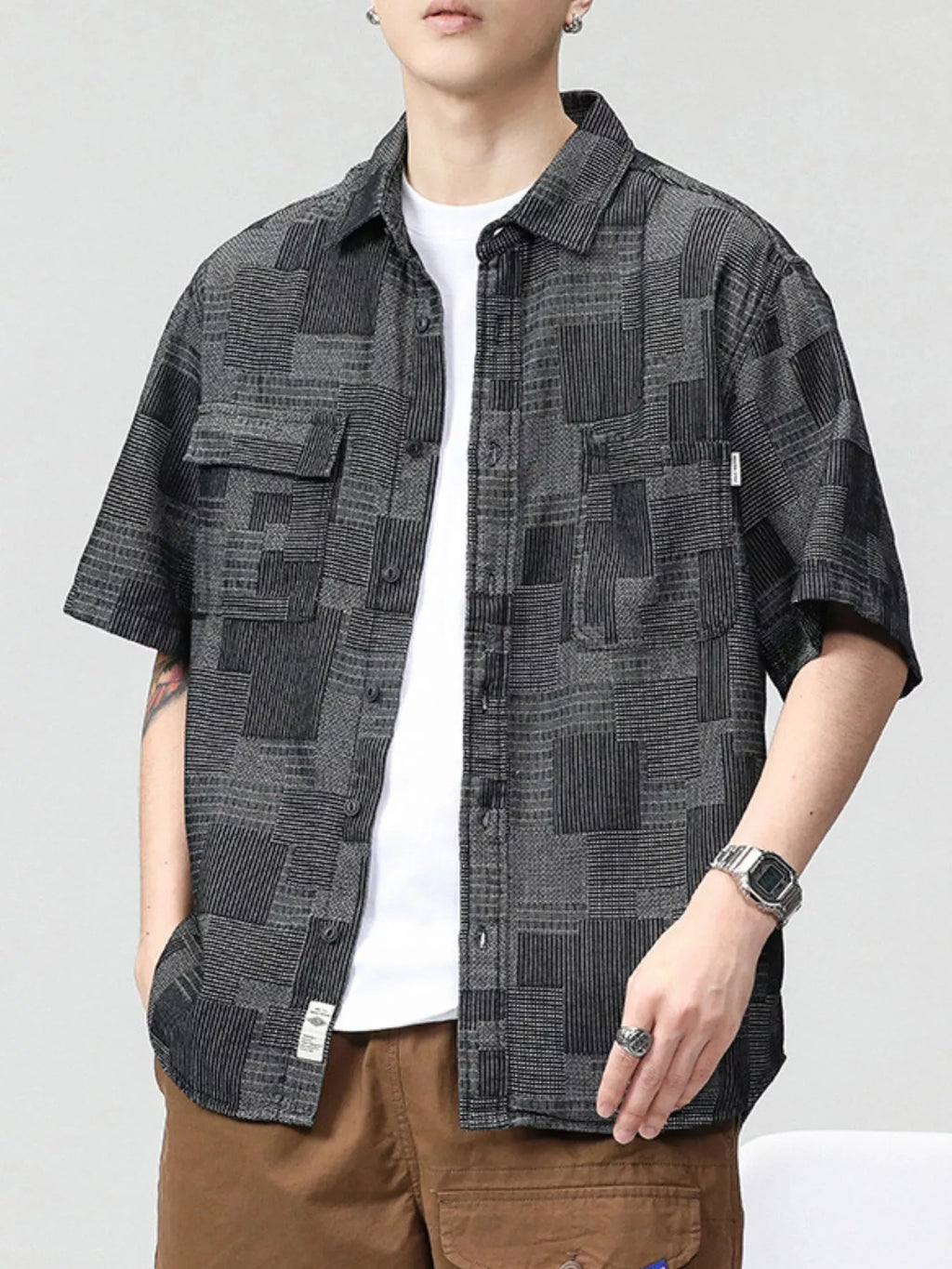 Men's Plus Size Plaid Short Sleeve Shirt