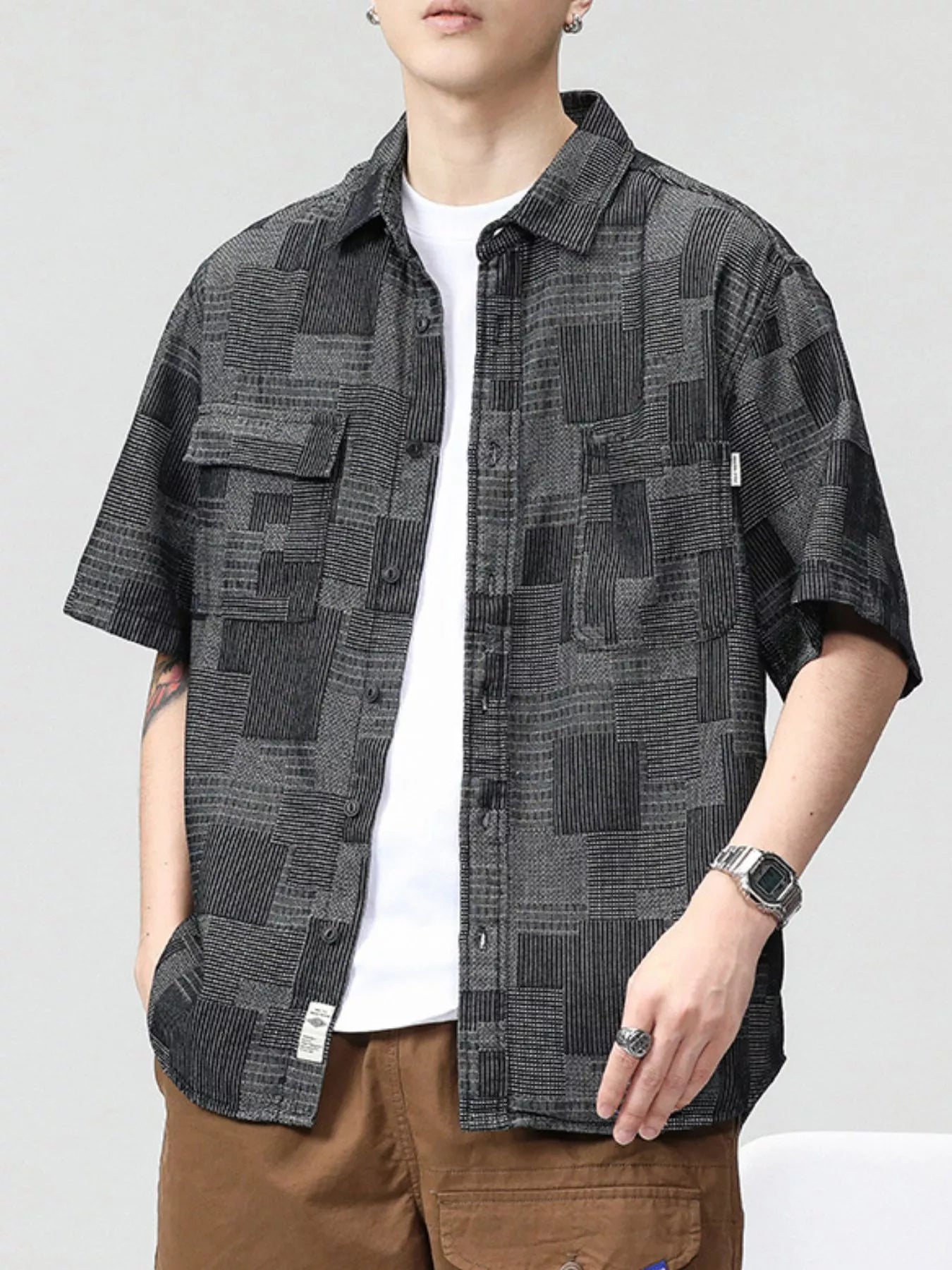 Men's Plus Size Plaid Short Sleeve Shirt