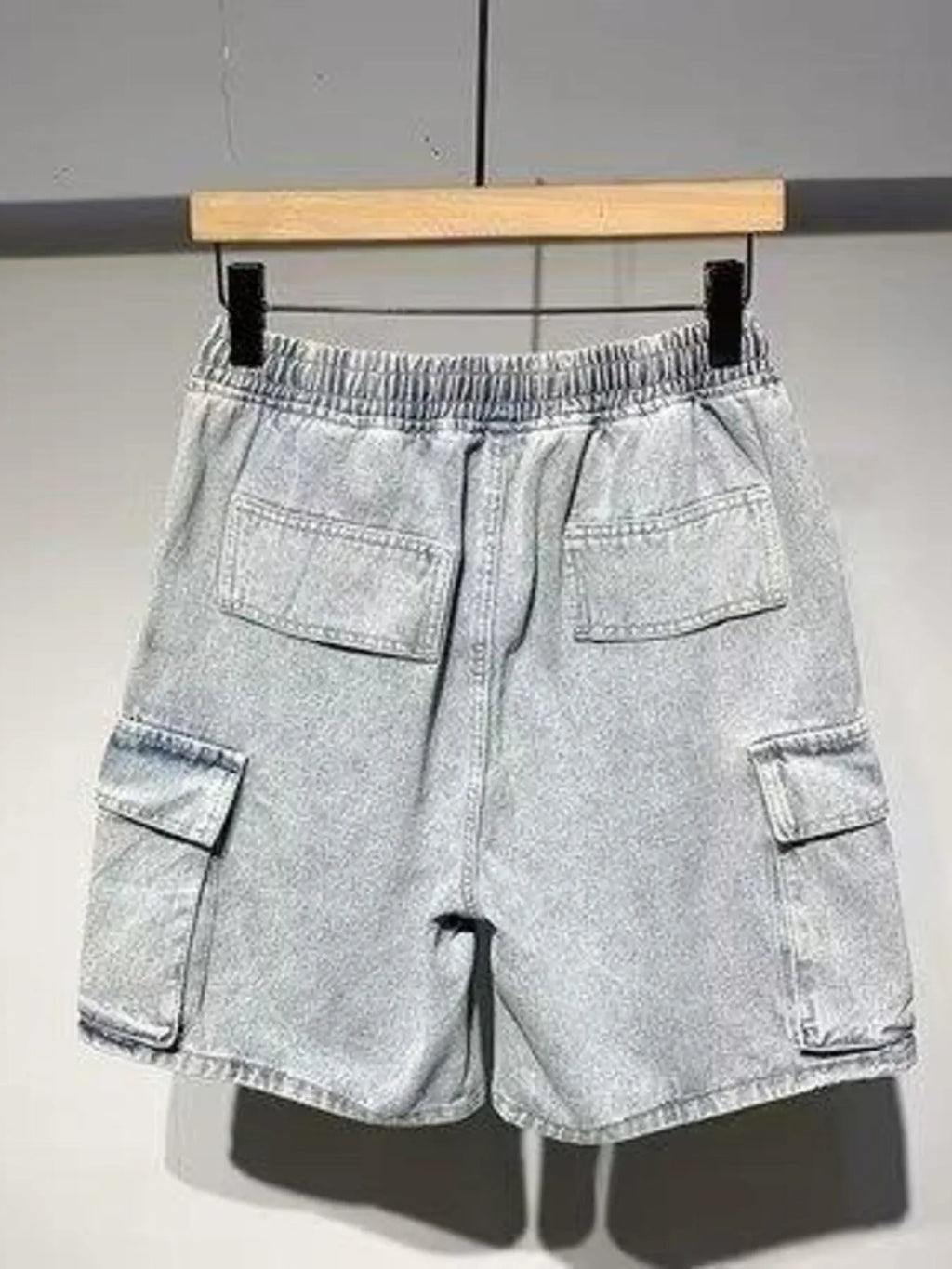 Men's Full Size Elastic Waist Washed Denim Cargo Shorts Plus Size