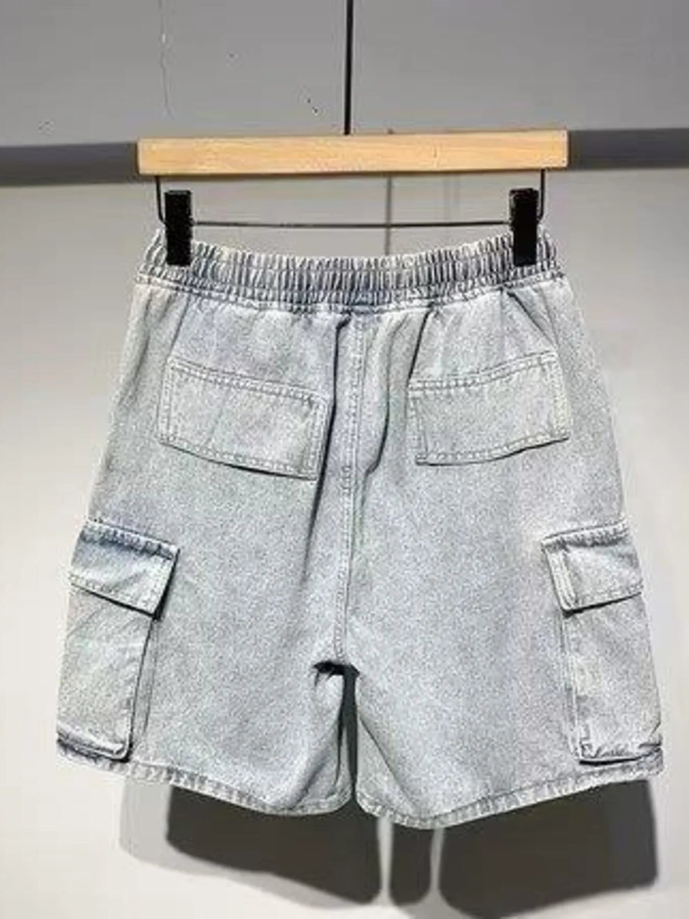 Men's Full Size Elastic Waist Washed Denim Cargo Shorts Plus Size