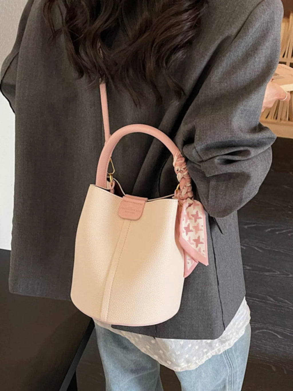 Leather Bucket Crossbody Bag