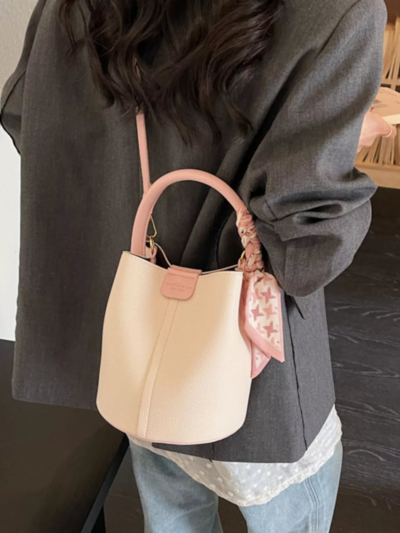 Leather Bucket Crossbody Bag