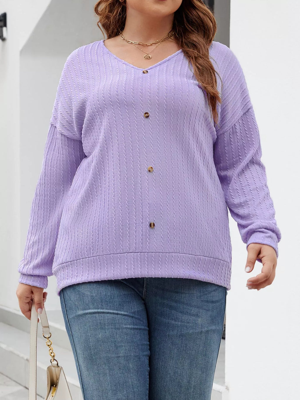 Plus Size V-Neck Dropped Shoulder Blouse