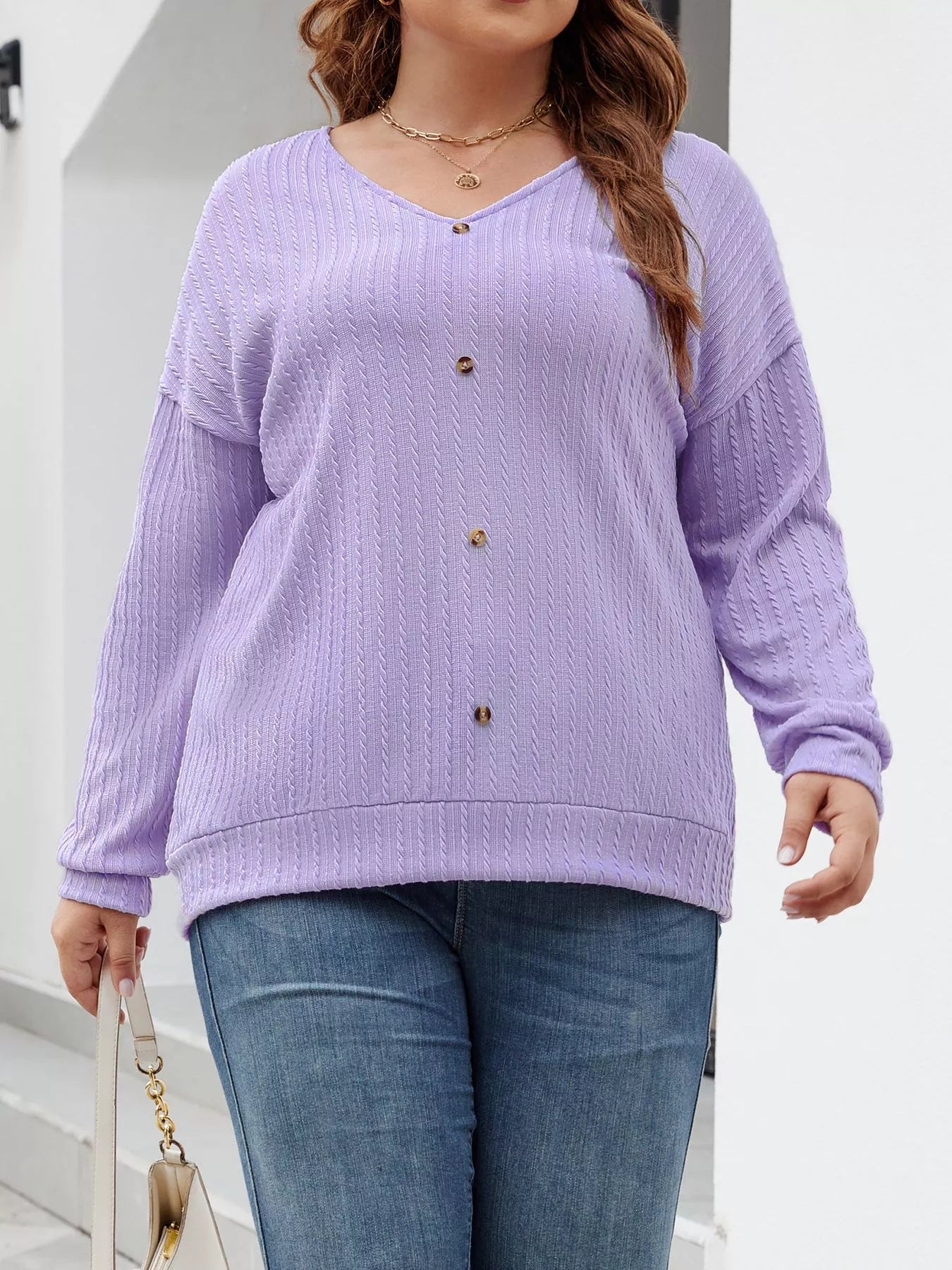 Plus Size V-Neck Dropped Shoulder Blouse