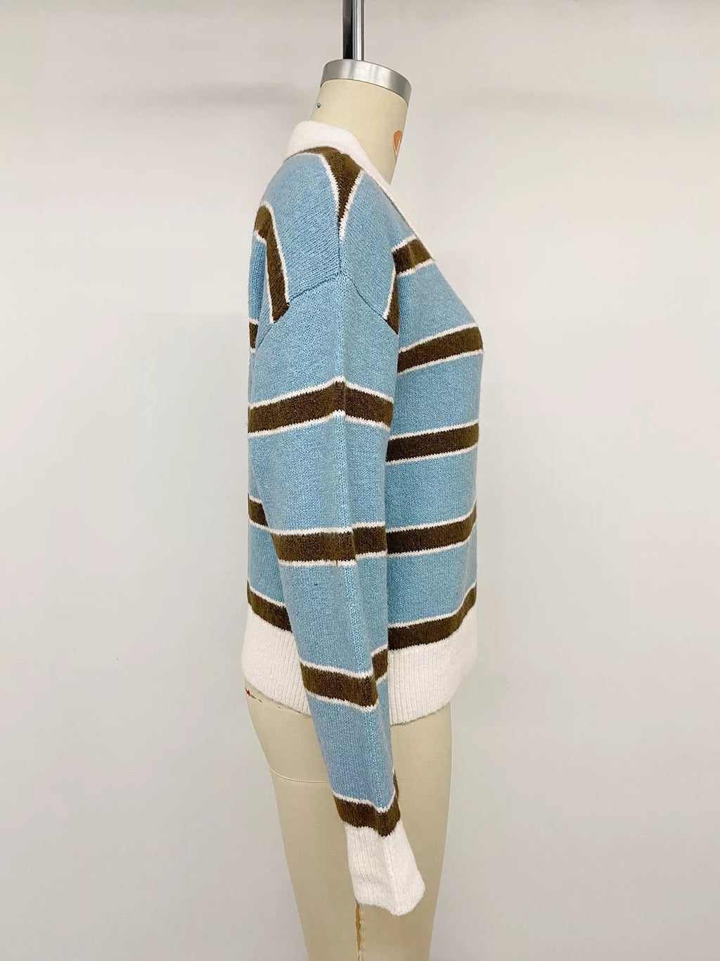 Striped Polo Collar Sweater