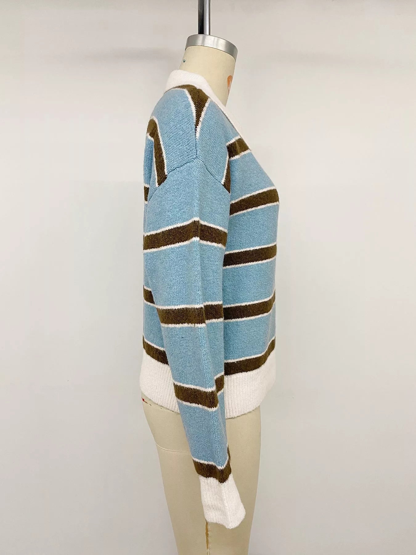 Striped Polo Collar Sweater