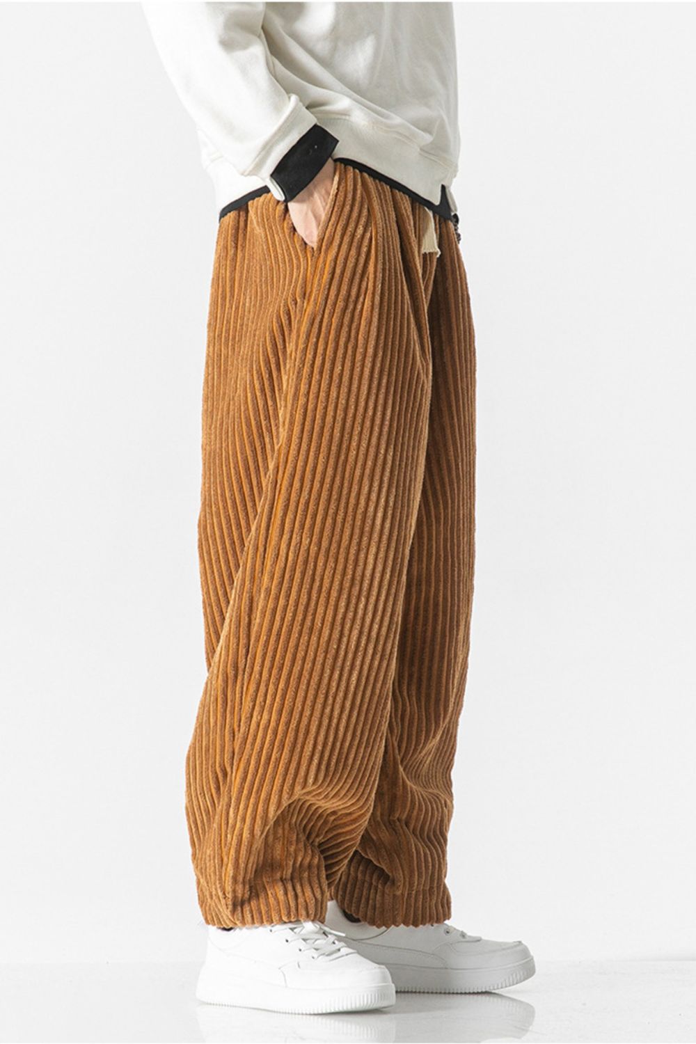 Men's Plus Size Corduroy Wide Leg Casual Pants