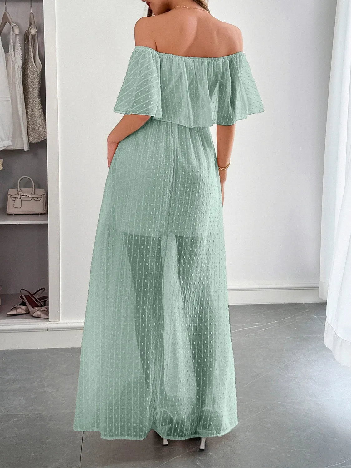 Swiss Dot Off Shoulder Maxi Dress