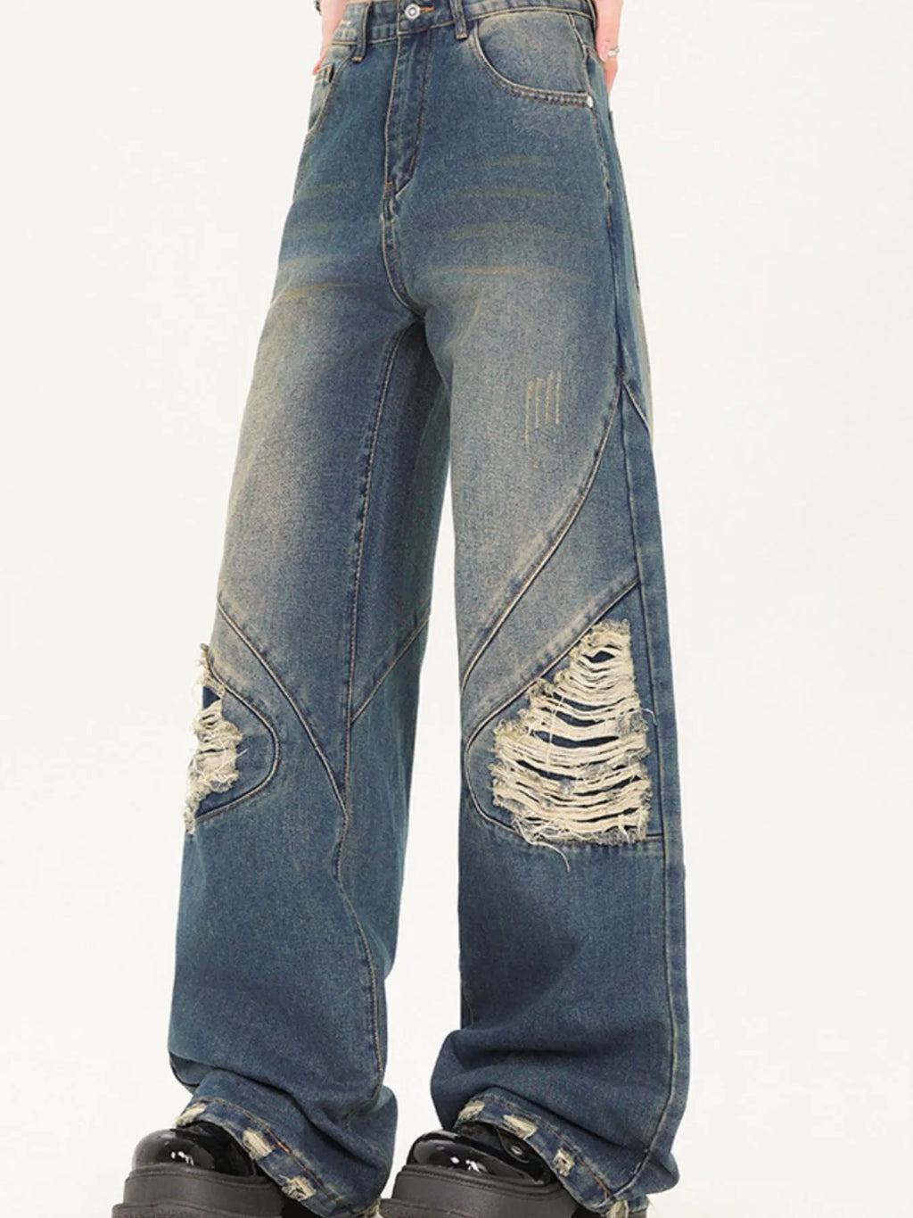 Men's Distressed Wide Leg Jeans