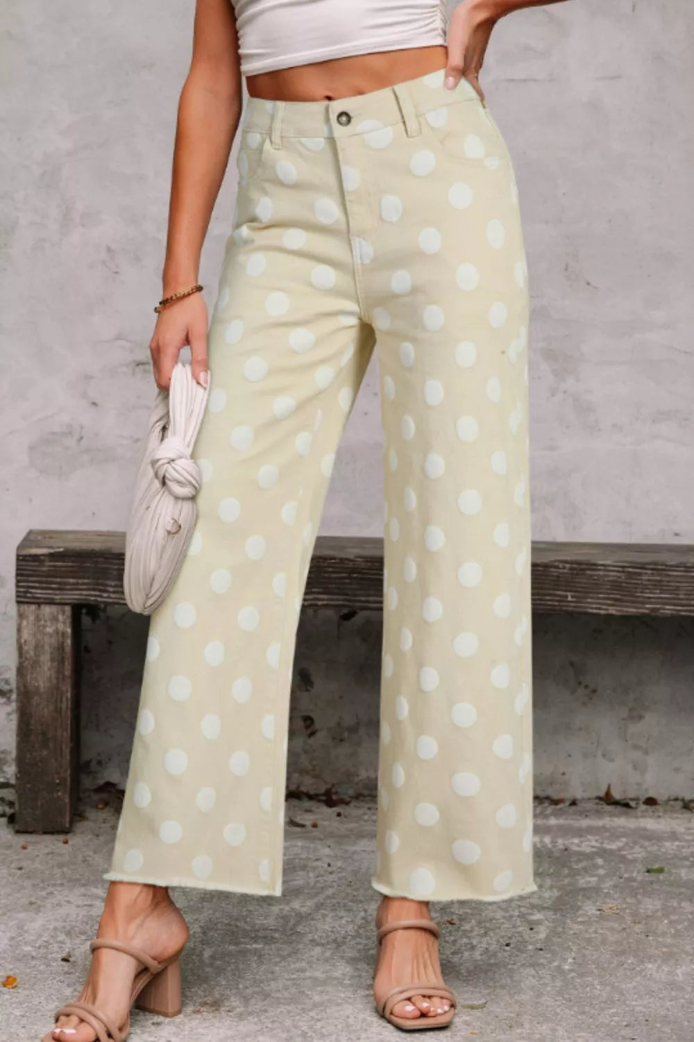 Polka Dot High-Waisted Wide Leg Jeans