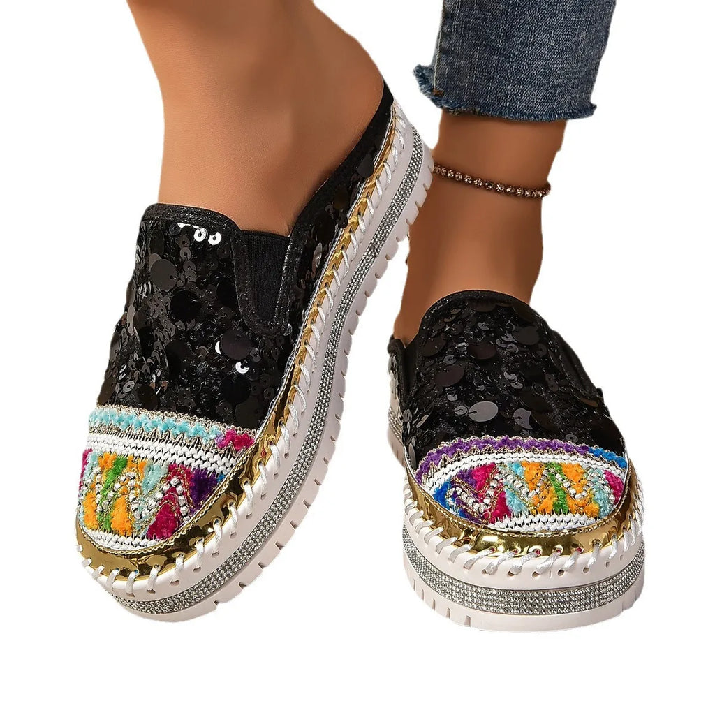 Sequin Round Toe Platform Loafers