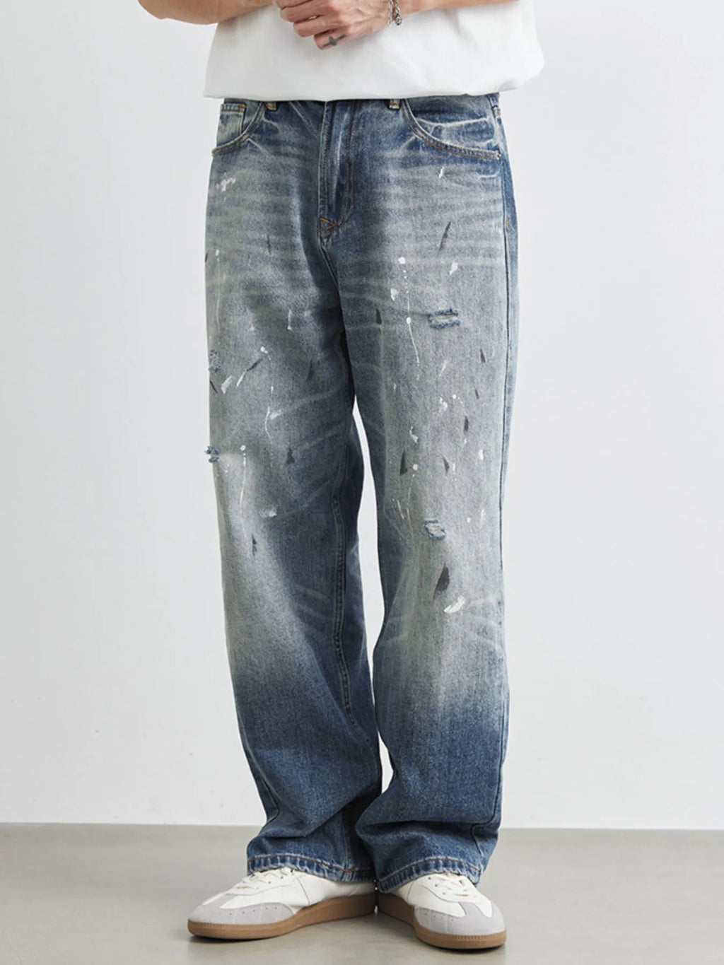 Men's Distressed Paint Splatter Relaxed Fit Jeans