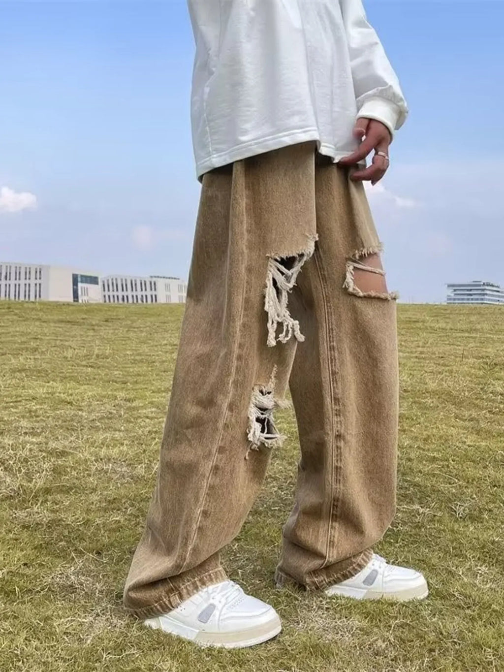 Men's Plus Size Distressed Wide Leg Jeans