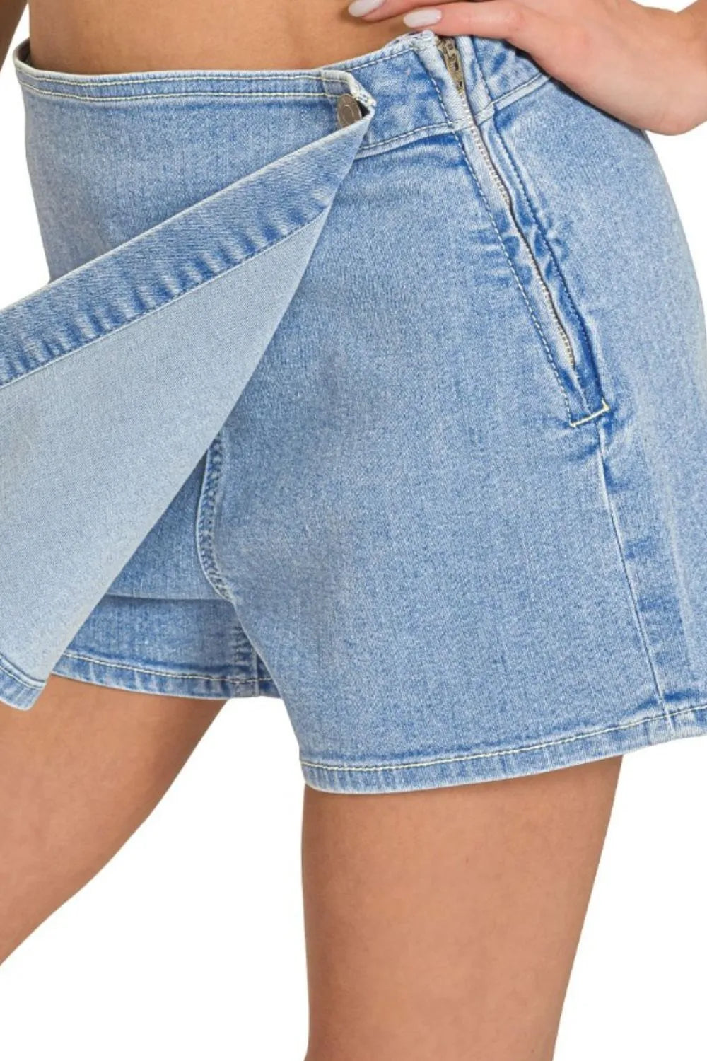 Zenana Wrap Front Skort Denim Shorts