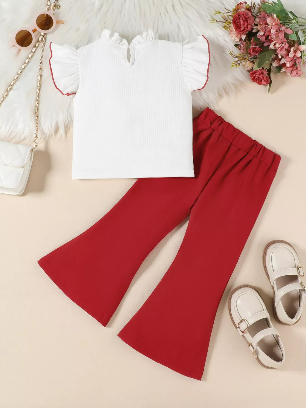 Children's Ruffle Trim Top and Flare Leg Pants Set