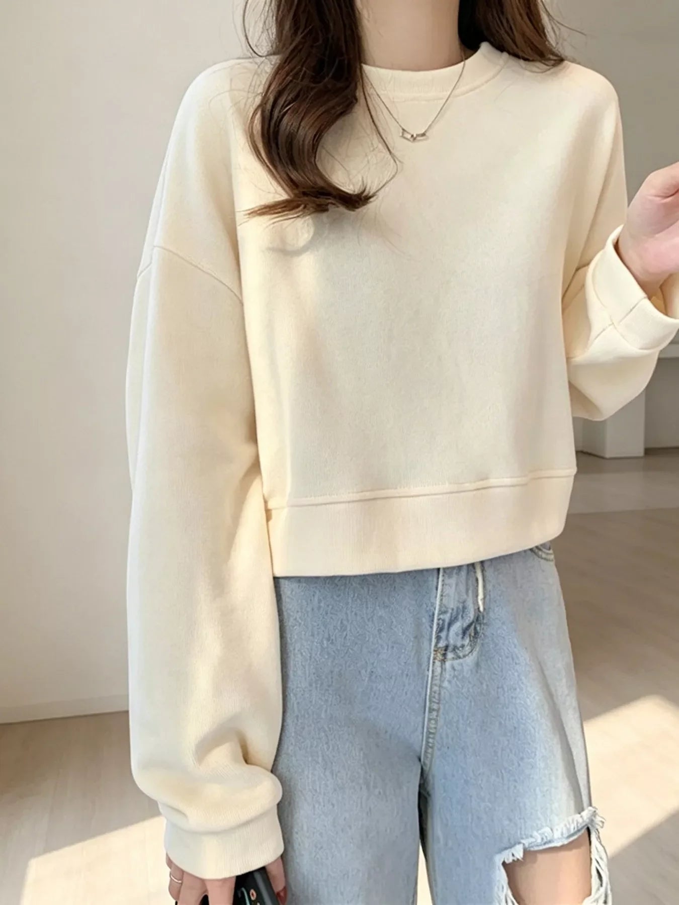 Crew Neck  Drop Shoulder Sweatshirt