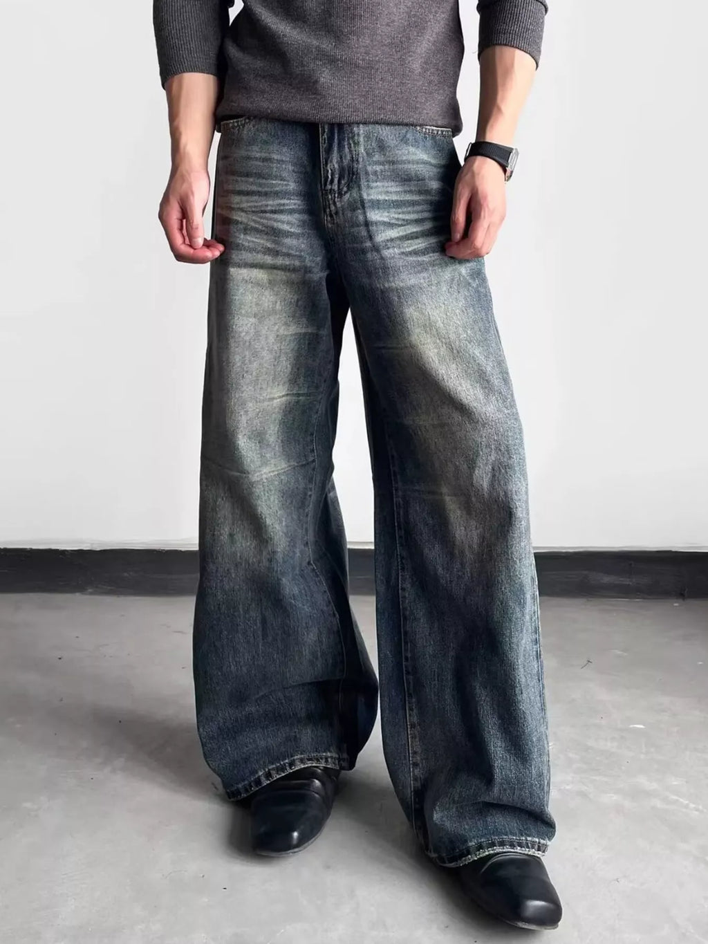 Men's Full Size Washed Wide Leg Jeans Plus Size