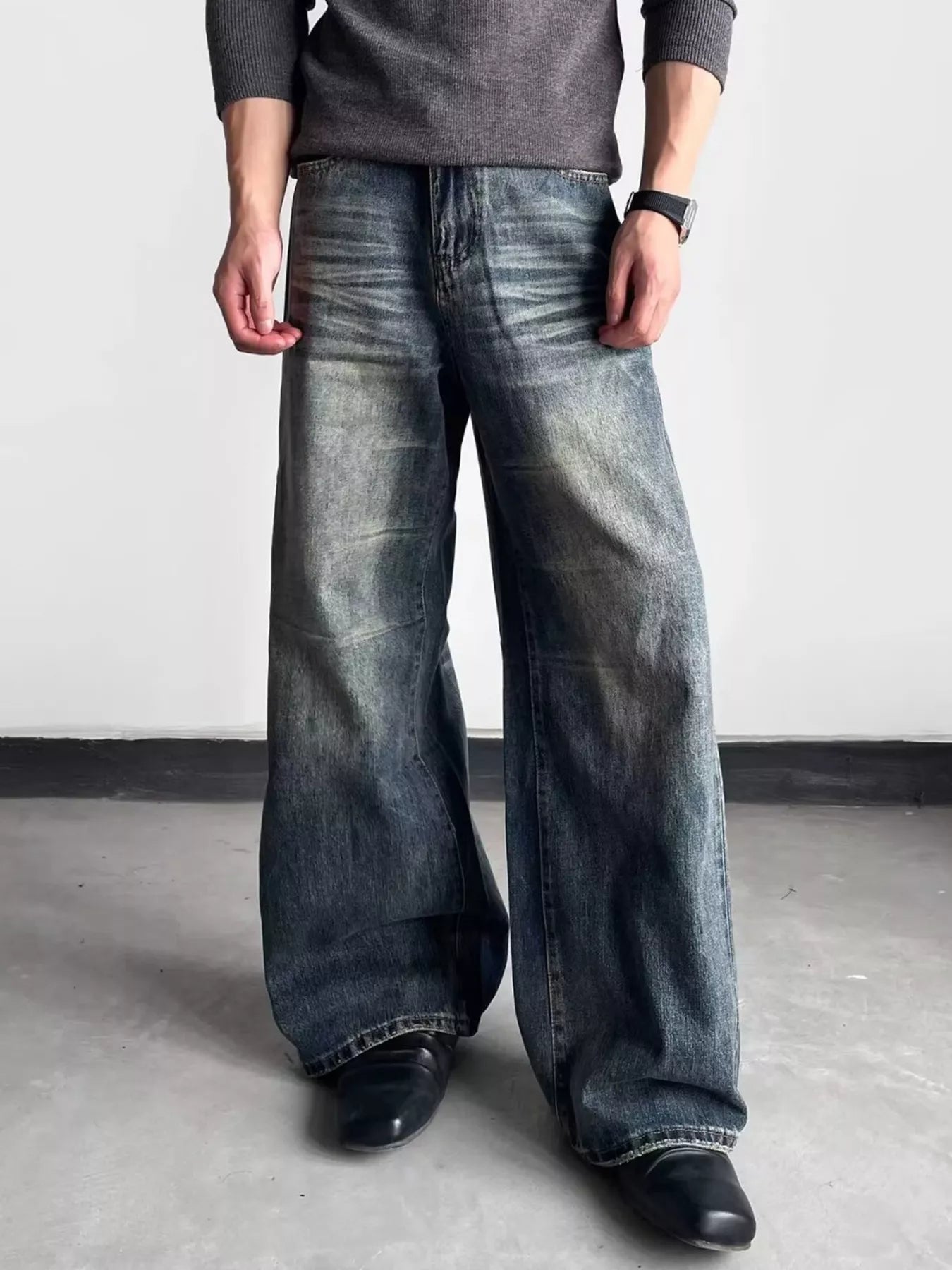 Men's Full Size Washed Wide Leg Jeans Plus Size