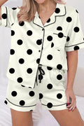 Polka Dot Button Up Top and Shorts Lounge Set
