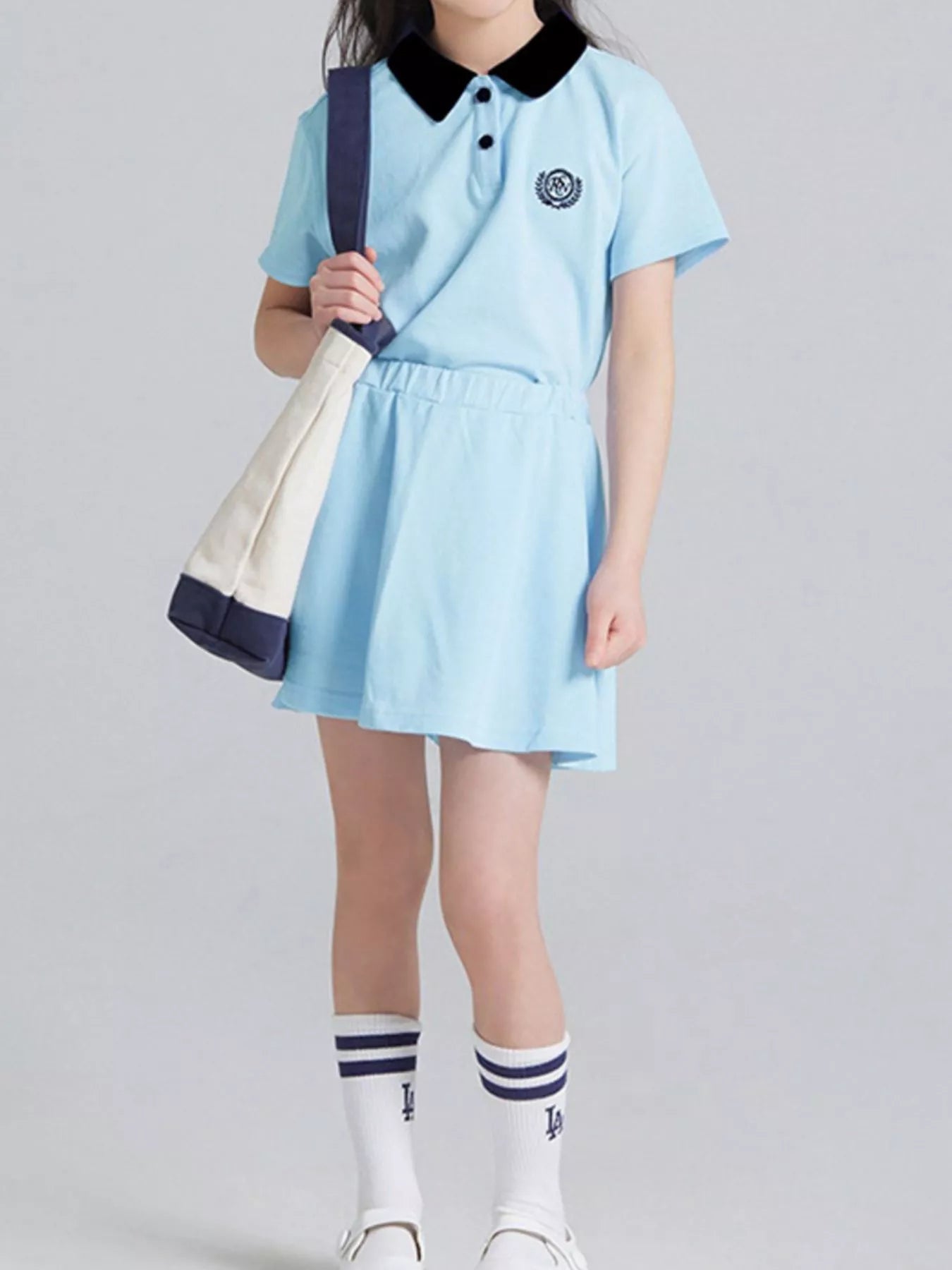 Children's Preppy Style Polo Shirt and Skirt Set