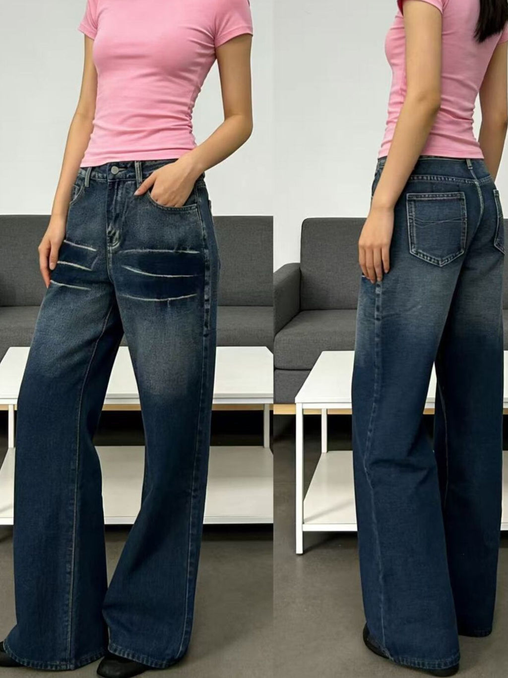 Washed Wide Leg Jeans
