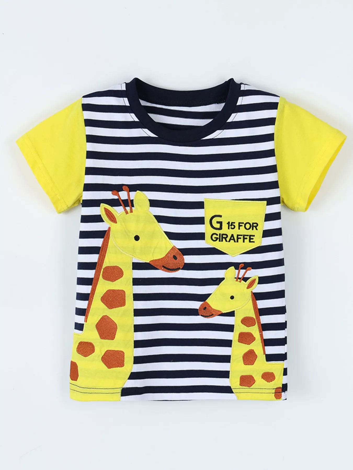 Children's Giraffe Embroidered Striped T-Shirt