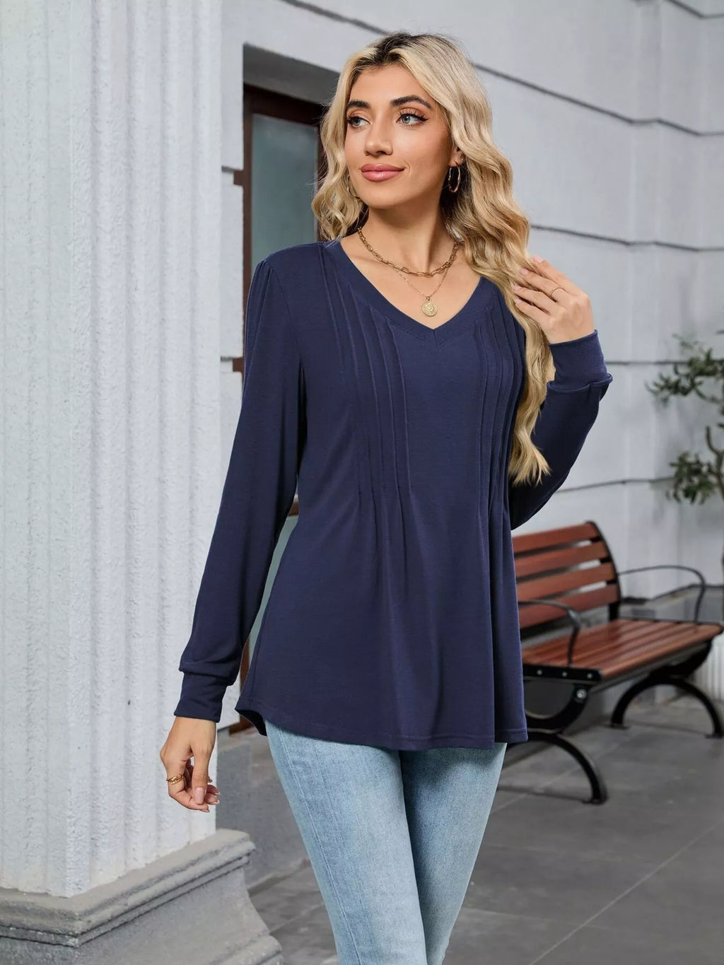 V-Neck Long Sleeve Relaxed Fit T-Shirt